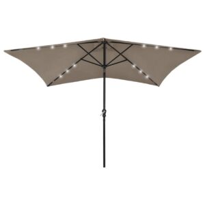 Aurinkovarjo LED-valot ja terästanko ruskeanharmaa 2x3 m -
