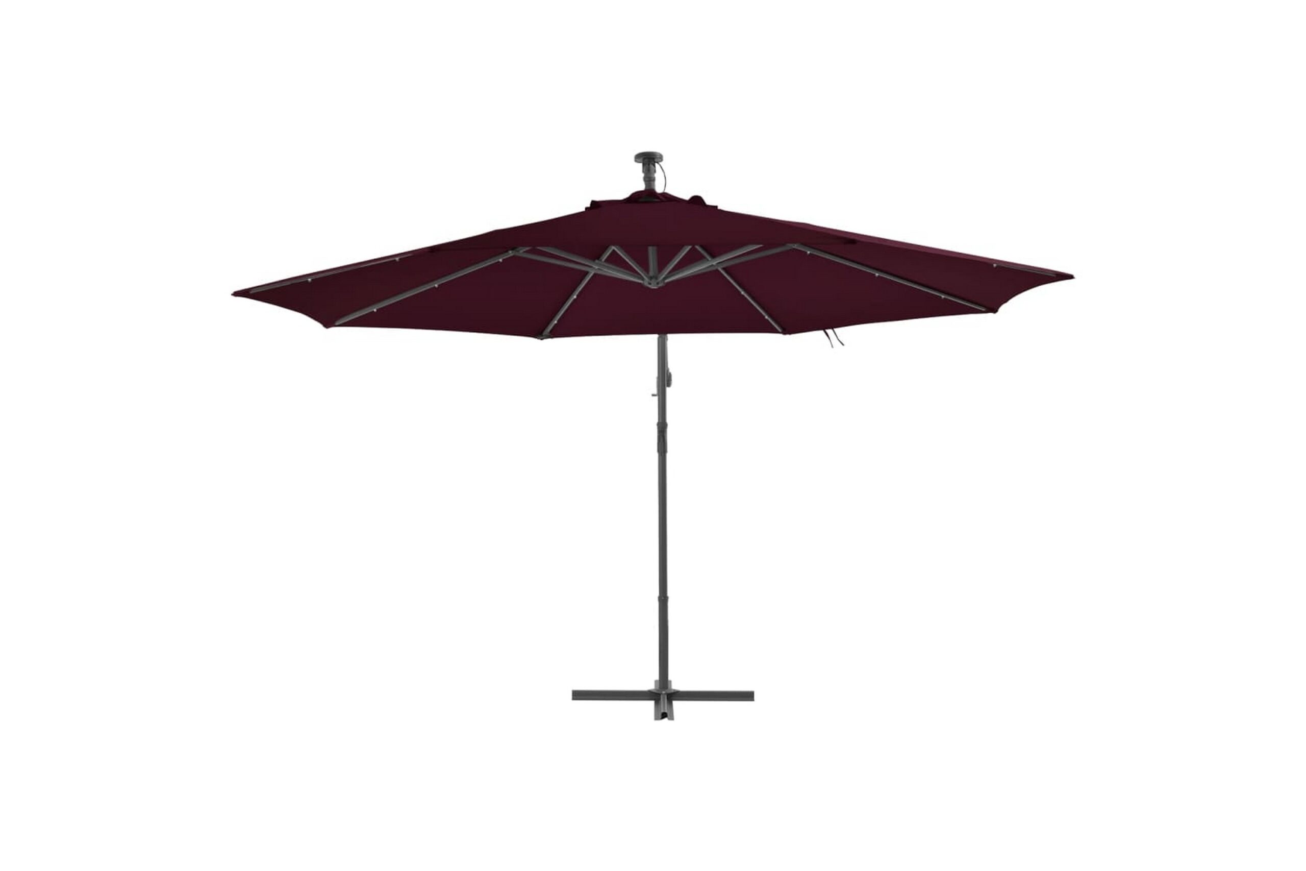 Aurinkovarjo LED-valoilla viininpunainen 350 cm -