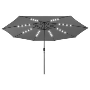 Aurinkovarjo LED-valot ja metallitanko 400 cm antrasiitti -