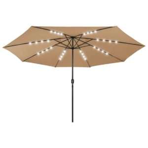 Aurinkovarjo LED-valot ja metallitanko 400 cm ruskeanharmaa -