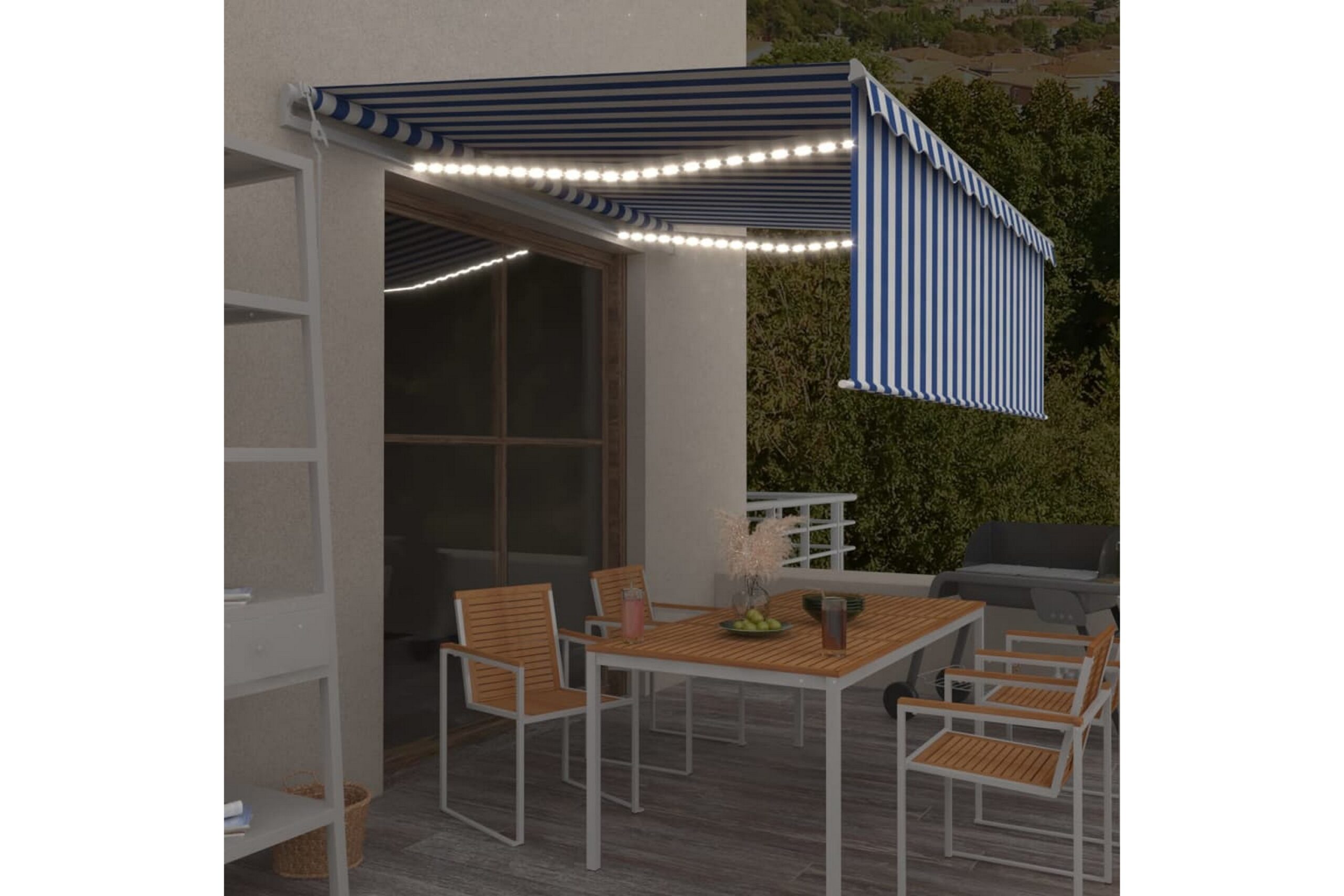 Sisäänkelattava markiisi verho/LED/tuulisens. 4x3 m -