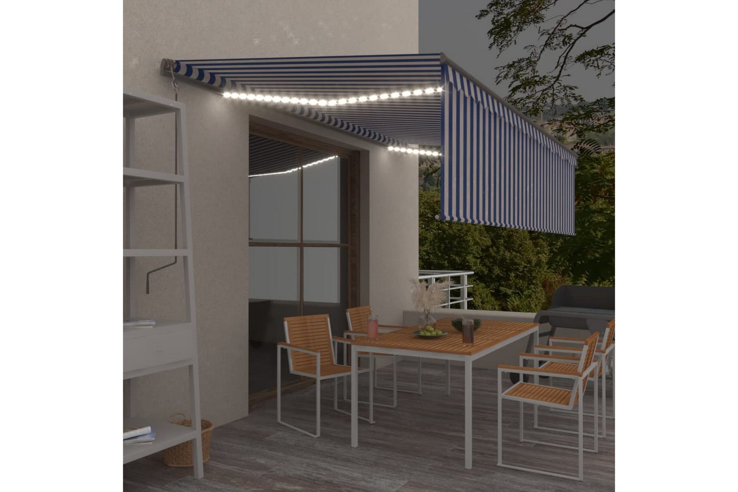 Automaattimarkiisi verho/LED/tuulisensori 5x3 m -