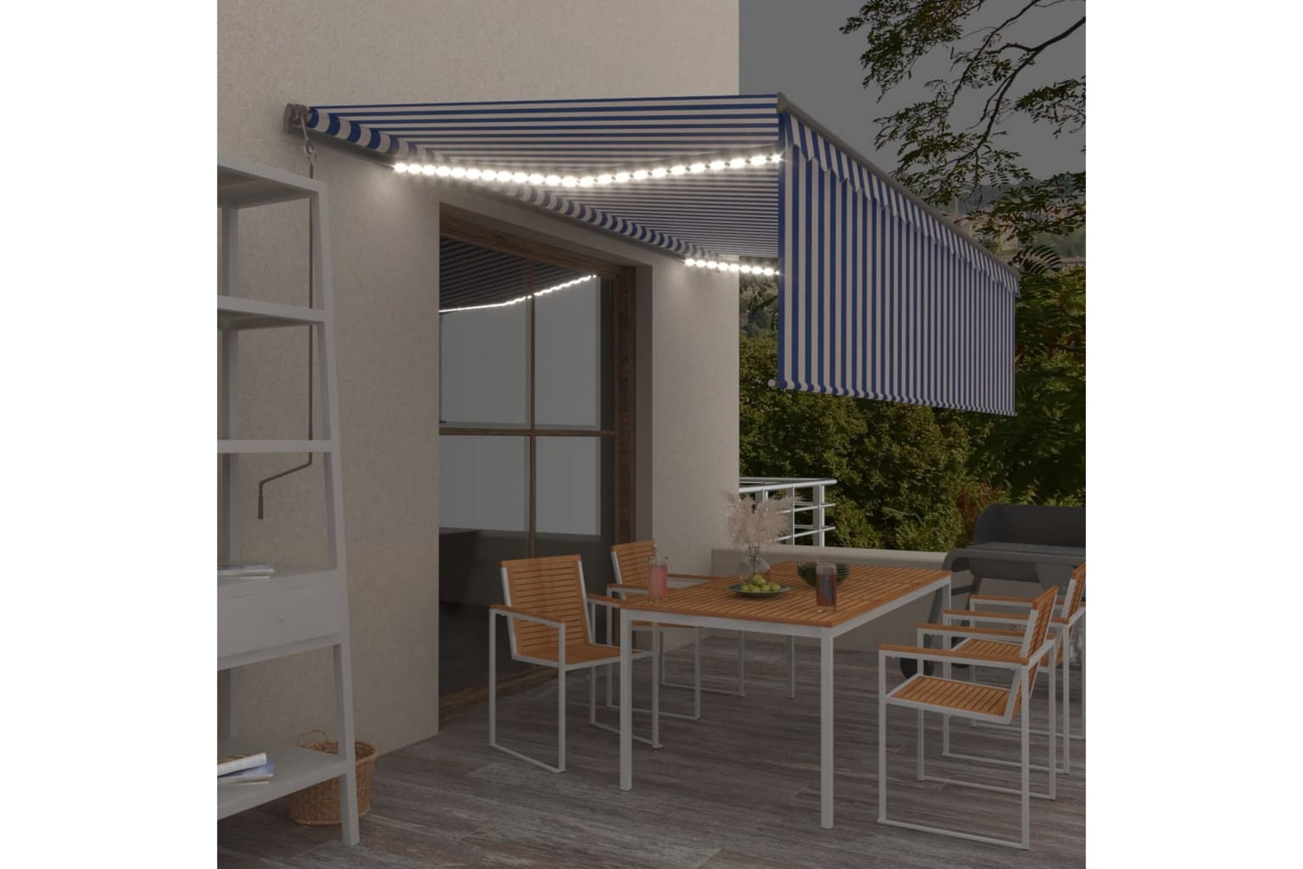 Manuaalisesti kelattava markiisi verho/LED 5x3 m -