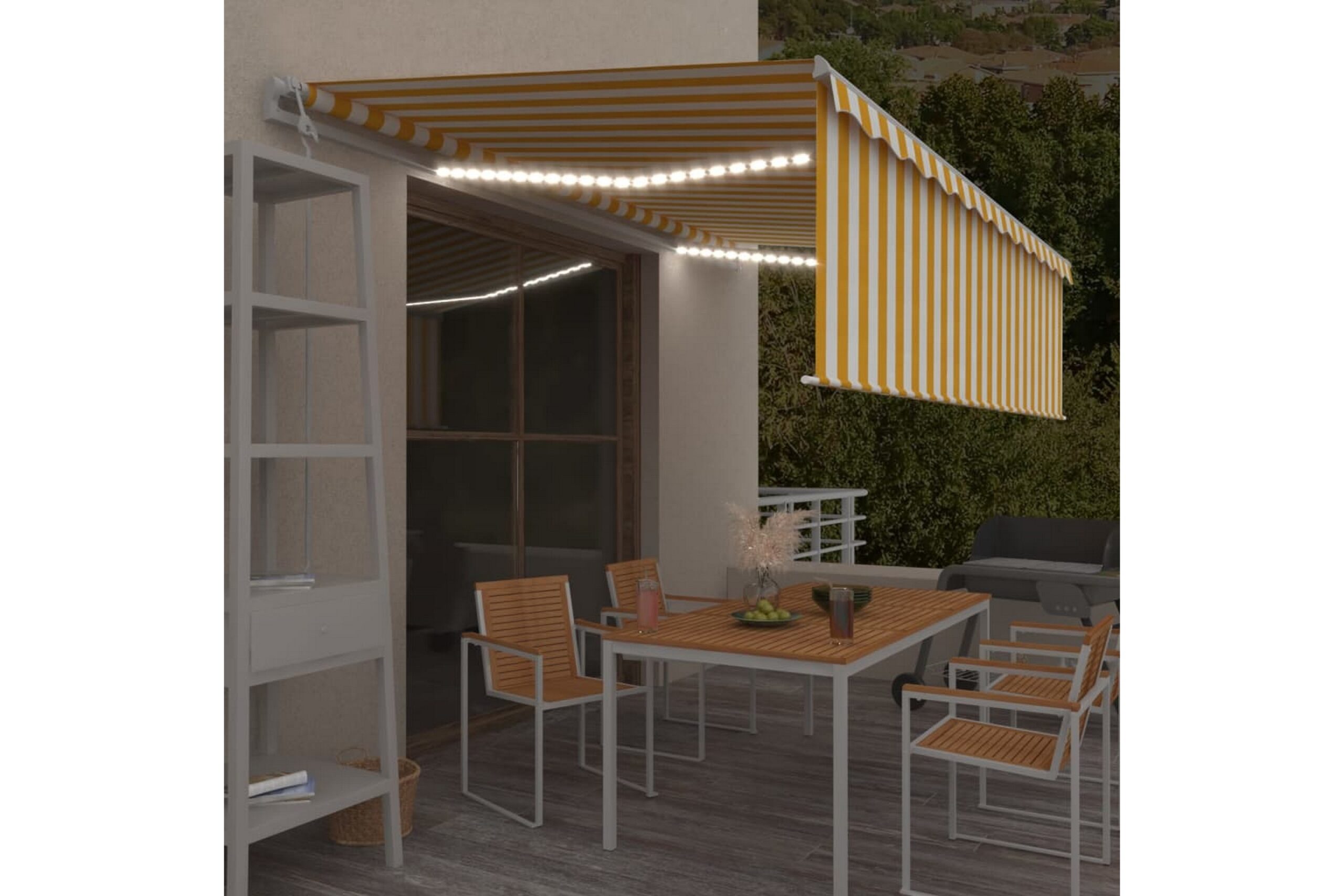 Automaattimarkiisi verho/LED/tuulisensori 5x3 m -