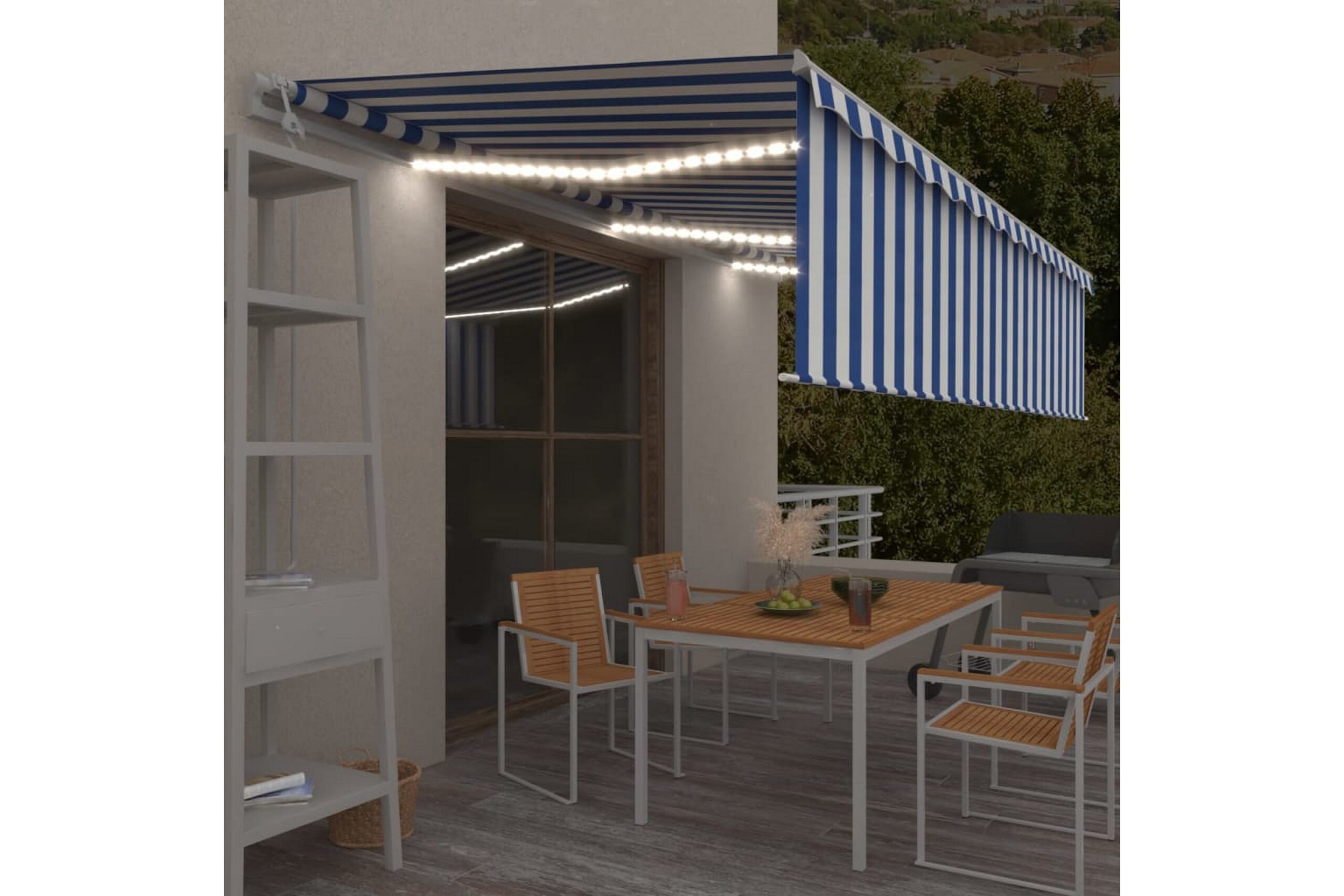 Automaattimarkiisi verho/LED/tuulisensori 6x3 m cm -