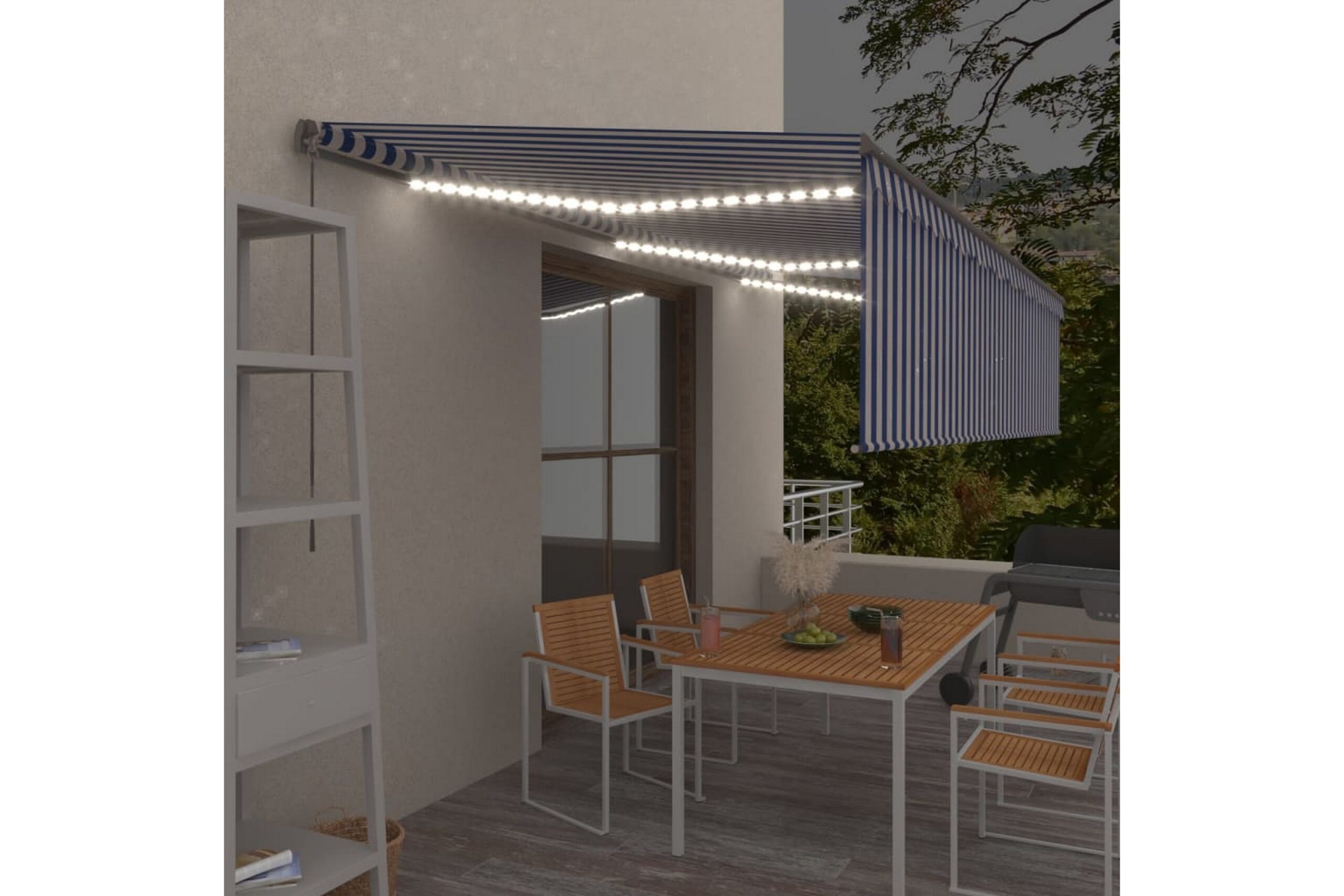 Käsin sisäänkelattava markiisi verhot/LED 6x3 m -