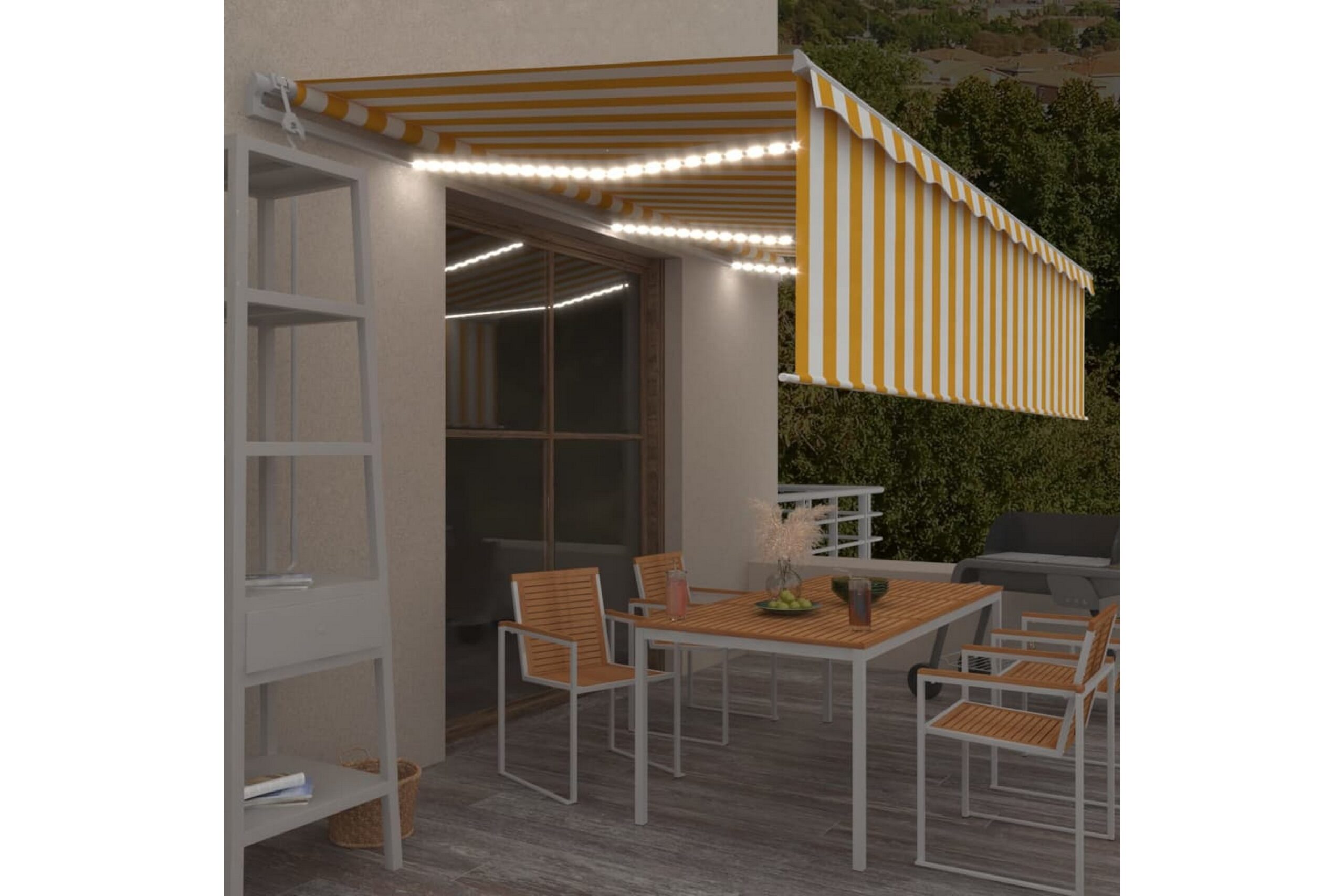 Automaattimarkiisi verho/LED/tuulisensori 6x3 m keltavalk. - Keltainen