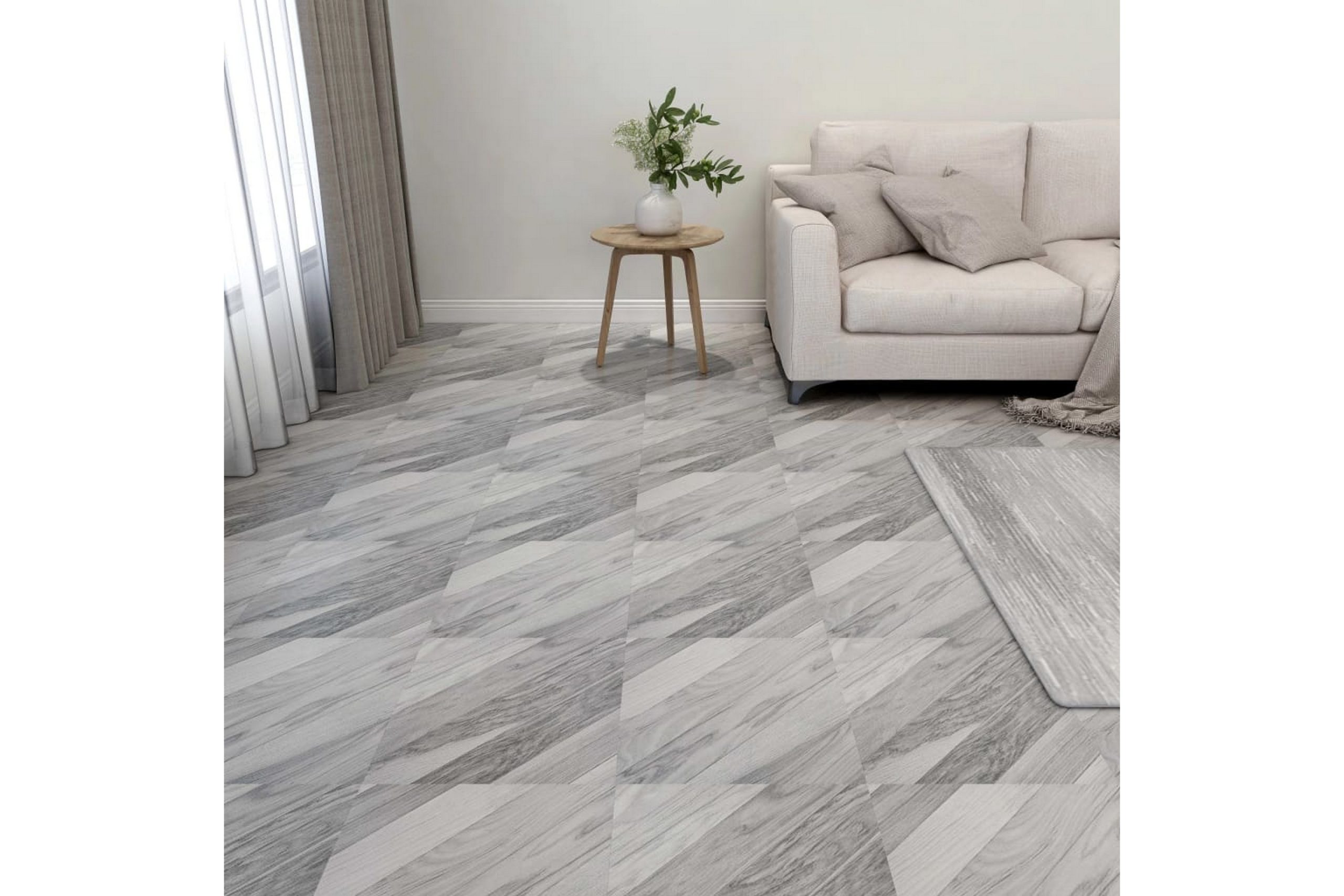 Itsekiinnittyvä lattialankku 55 kpl PVC 5,11 m² harmaa raita - Harmaa