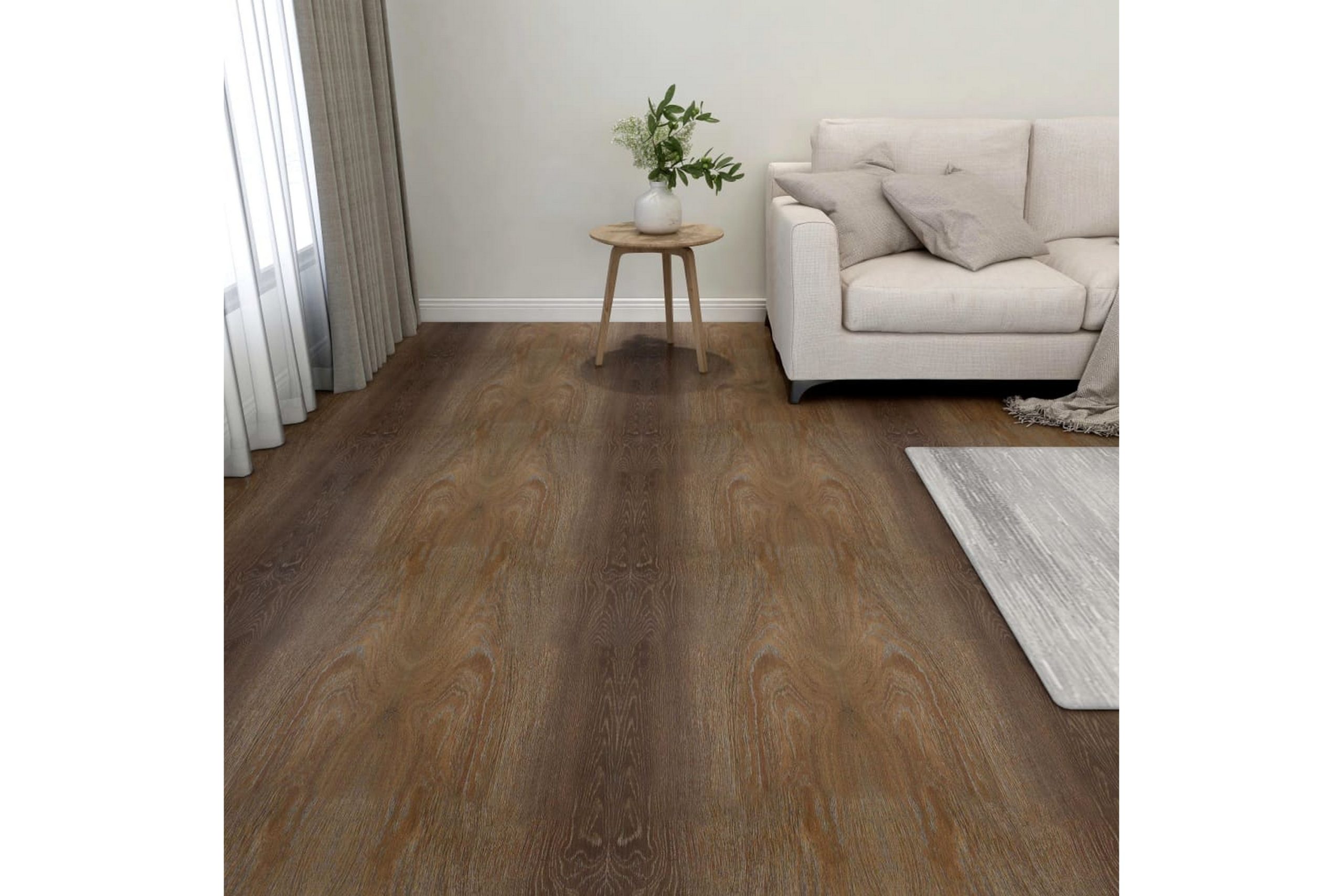 Itsekiinnittyvät lattialankut 20 kpl PVC 1,86 m² ruskea -