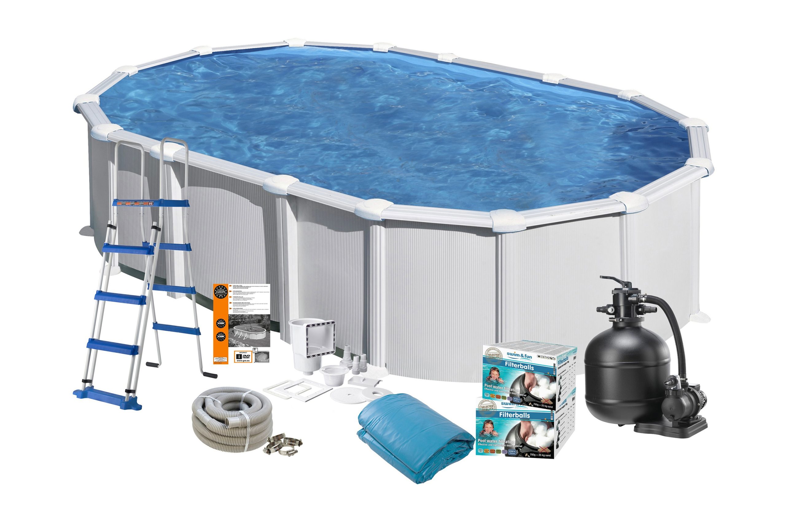 Allas Teräs Swim & Fun Perus ovaali 730 x 375 x 132 cm, Valkoinen - 730 x 375 x 132 cm, Valkoinen