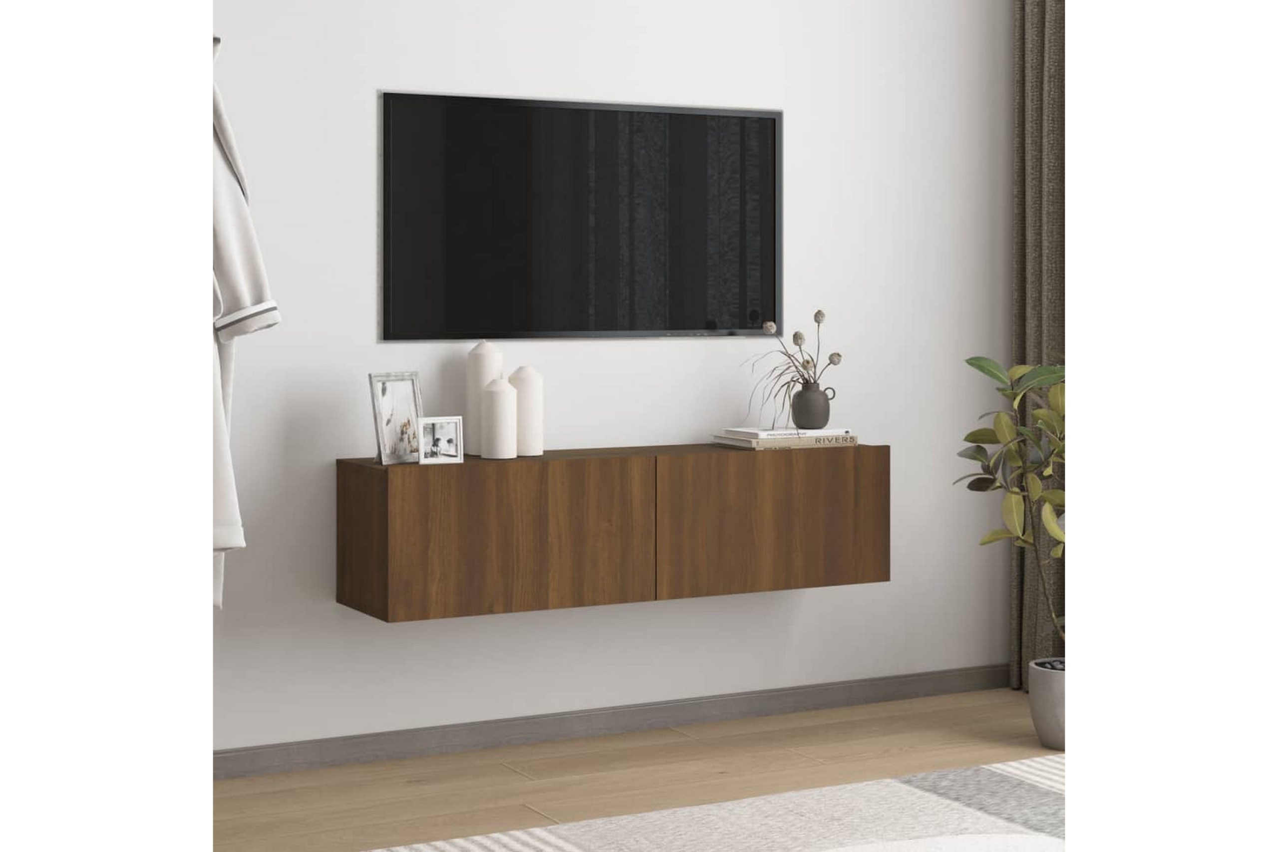 TV-seinäkaappi ruskea tammi 120x30x30 cm tekninen puu - Ruskea