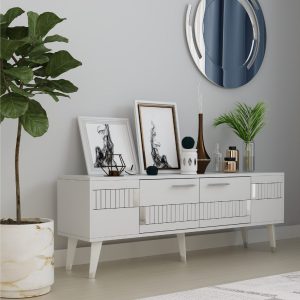 Moda tv-taso 150x35 cm valkoinen/hopea - Hanah Home