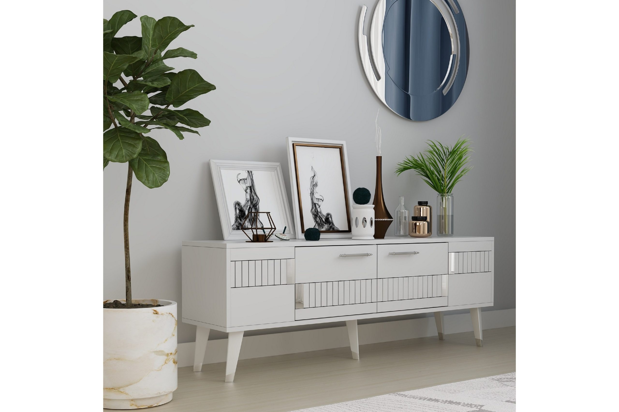 Moda tv-taso 150x35 cm valkoinen/hopea - Hanah Home
