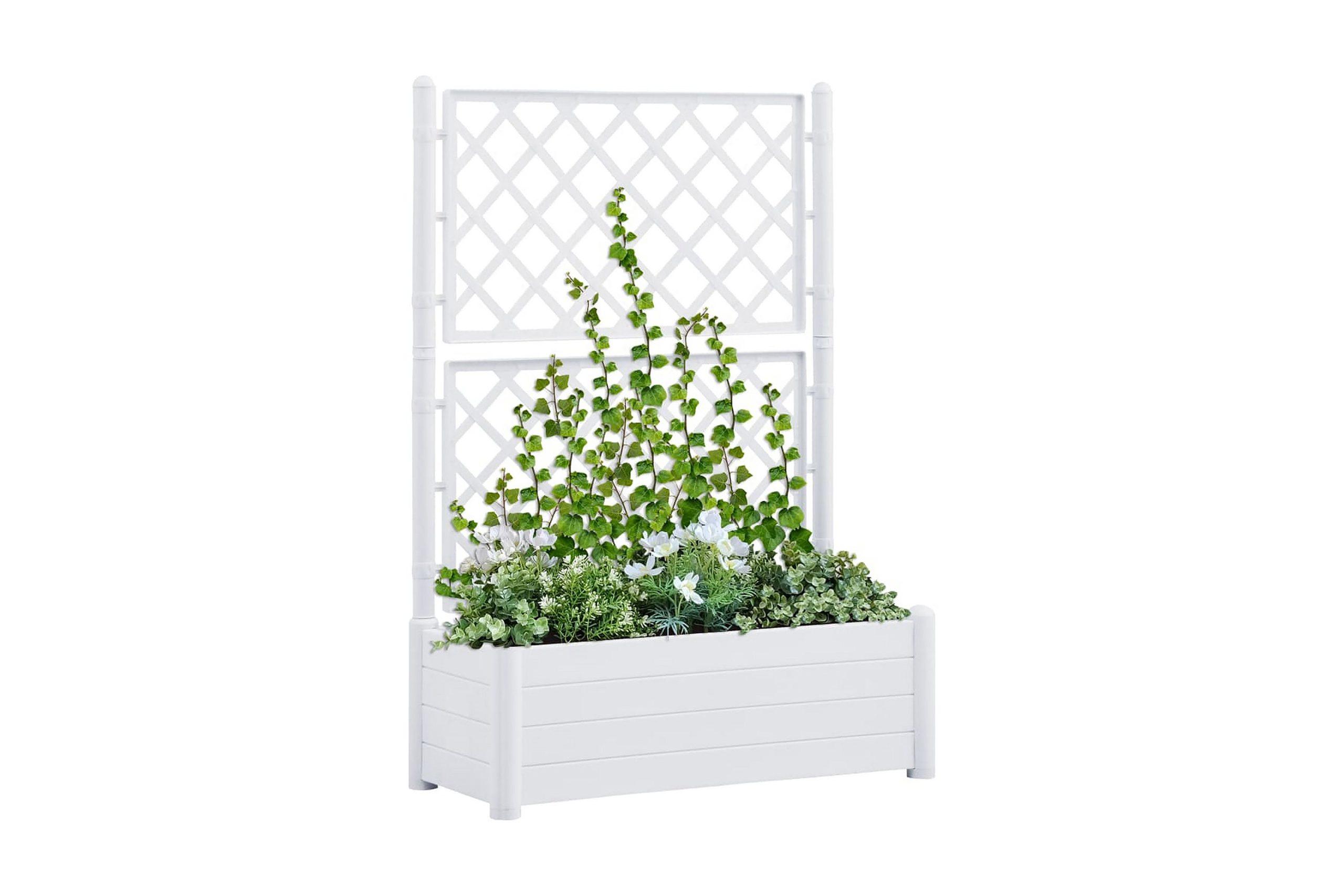 Kukkalaatikko säleiköllä 100x43x142 cm PP valkoinen - Valkoinen