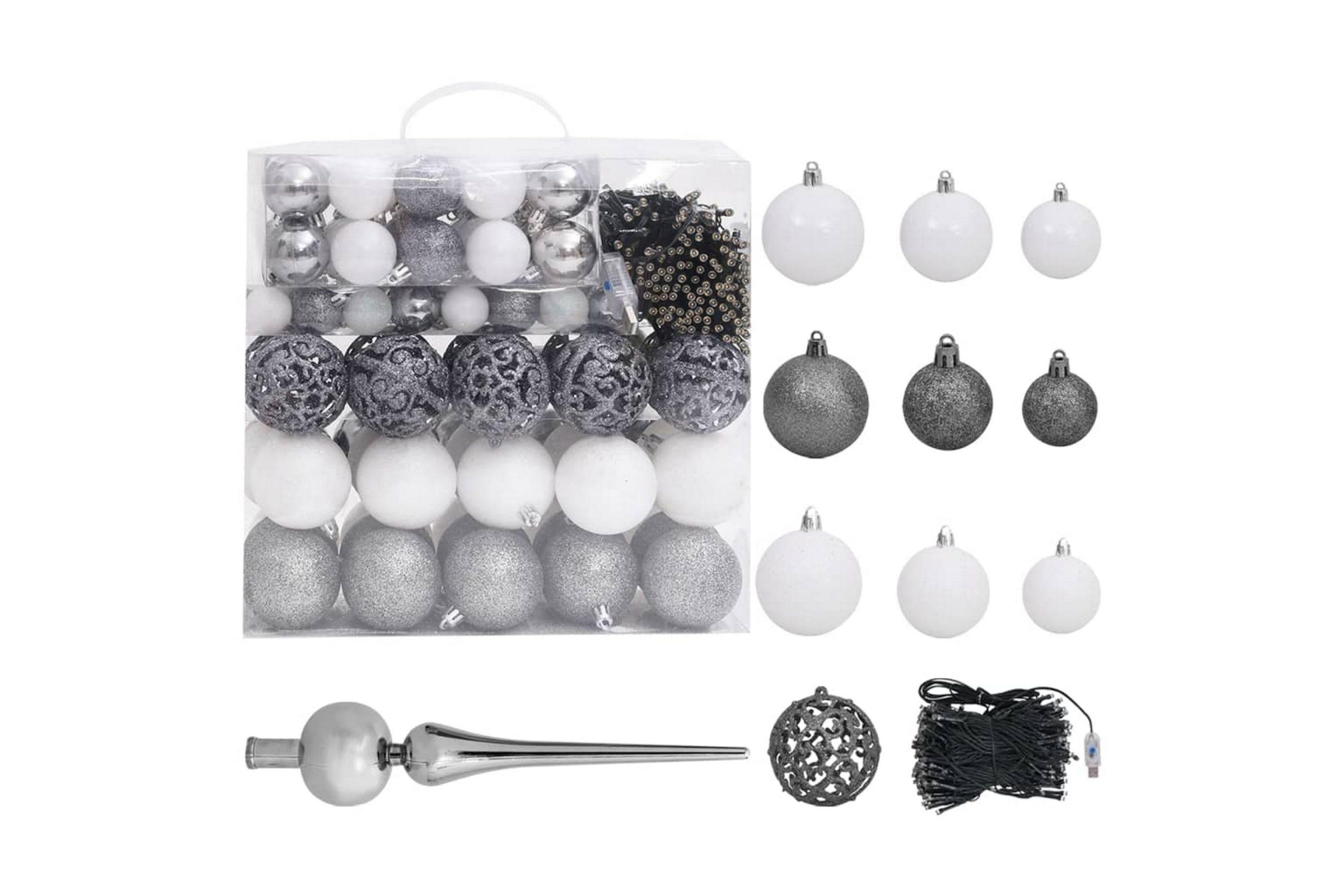 120-osainen Joulupallosetti latvalla 300 LED-valoa/harmaa -