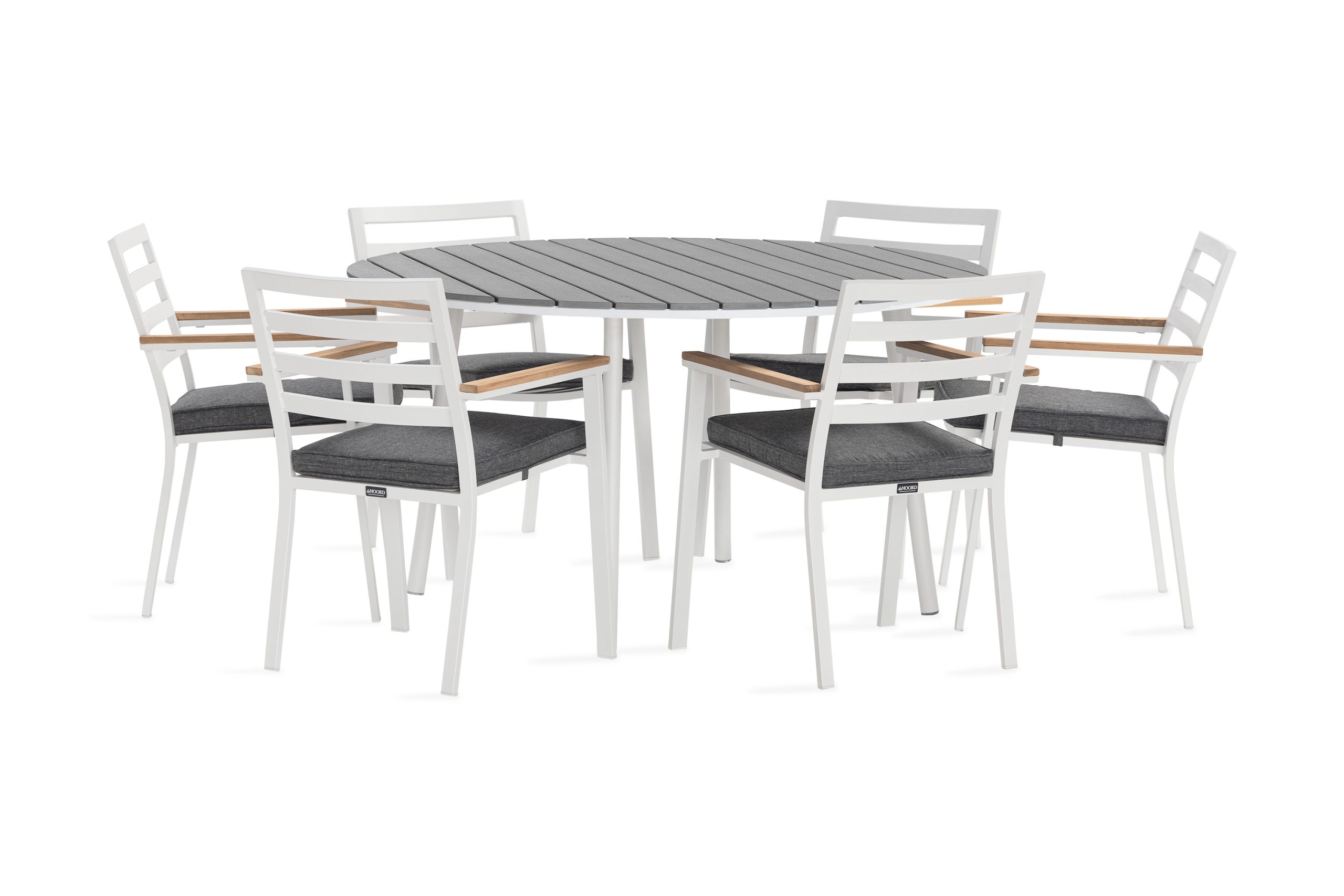 Ruokailuryhmä Tunis Pyöreä 140 cm 6 Oliver ruokatuolia - Alumiini/Valkoinen