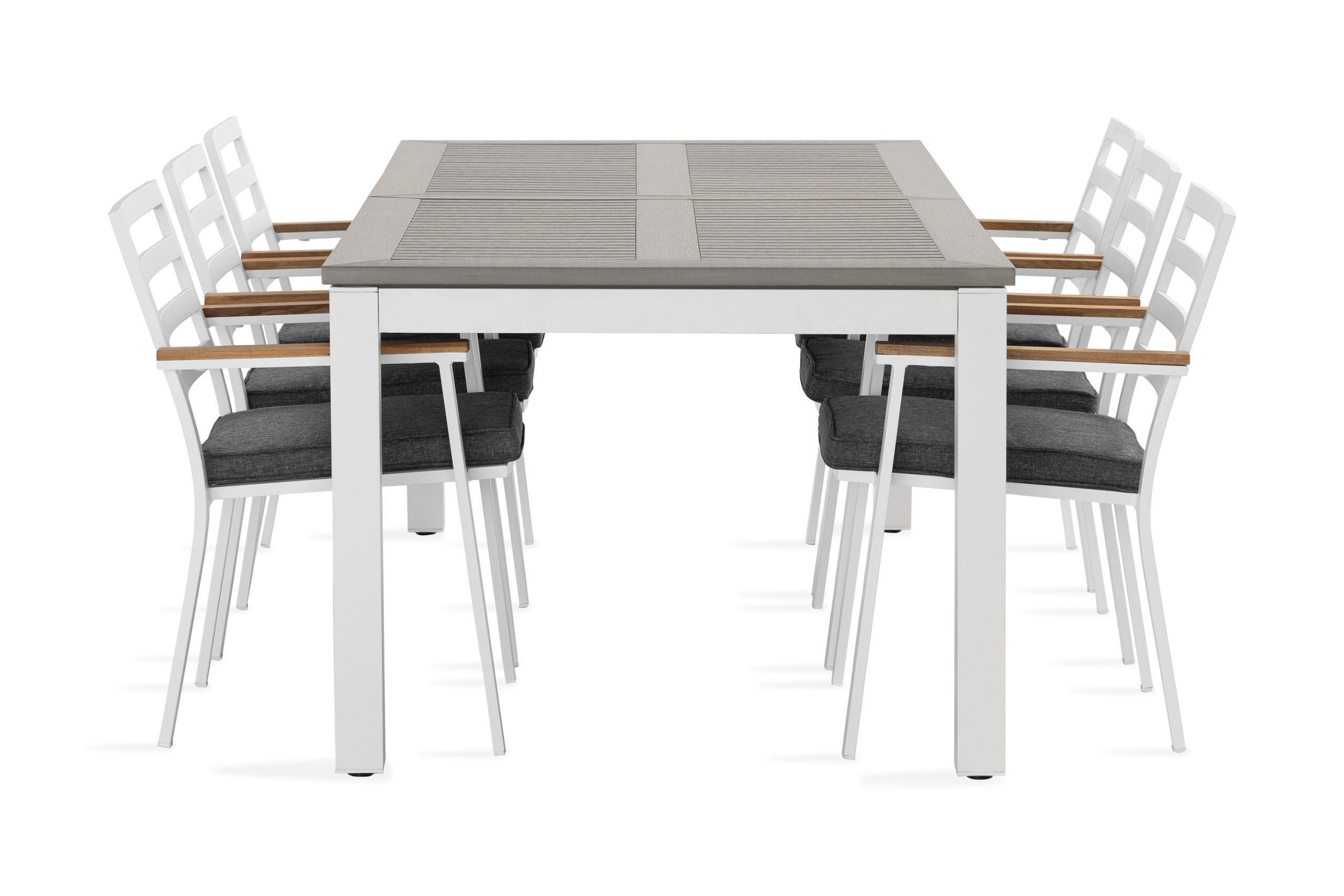 Ruokailuryhmä Monaco 220-280 cm 6 Oliver ruokatuolia - Alumiini/Valkoinen