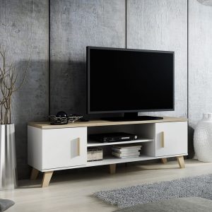 TV-taso Dudley160 cm - Valkoinen/tammi
