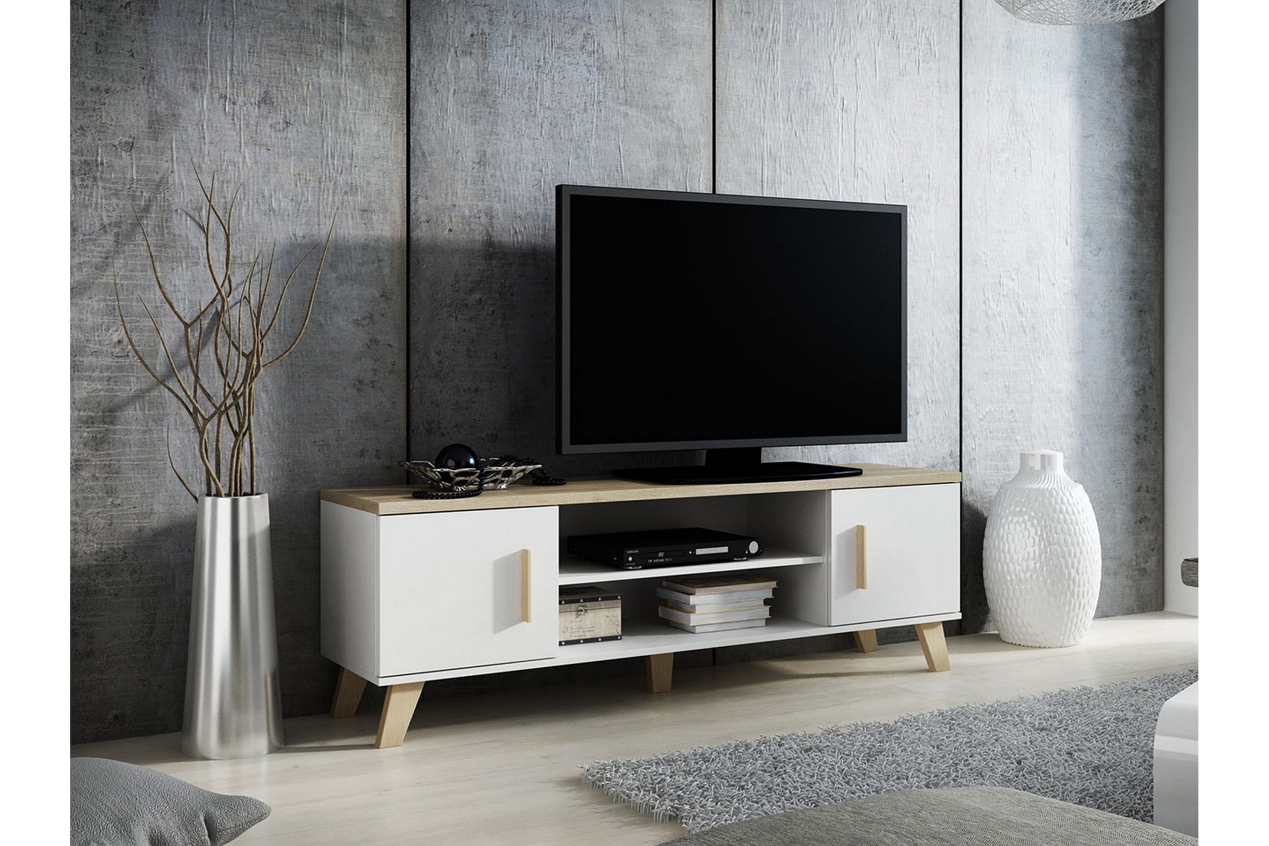TV-taso Dudley160 cm - Valkoinen/tammi