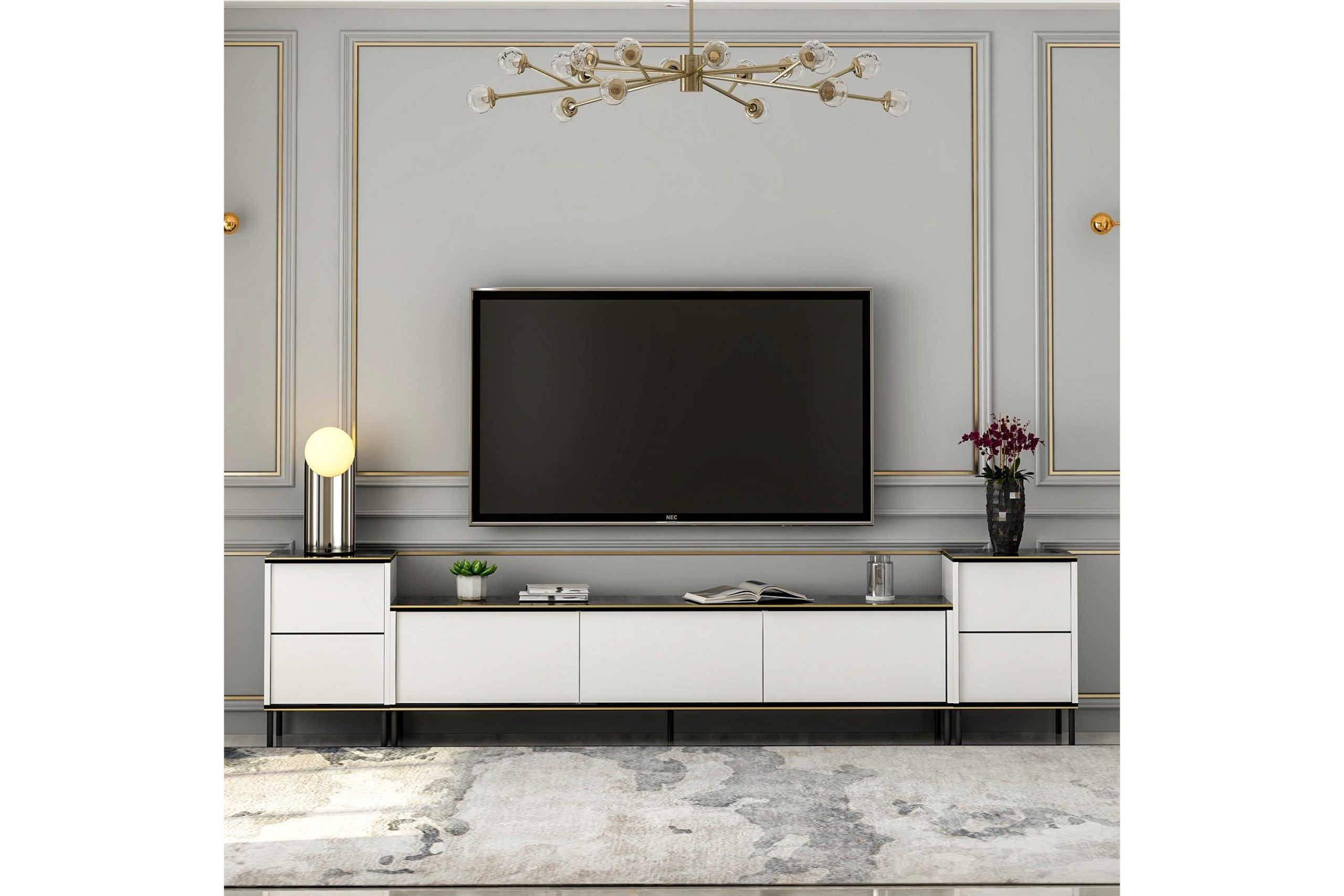 Tv-taso Imaj 260 cm - Kulta/Musta/Valkoinen