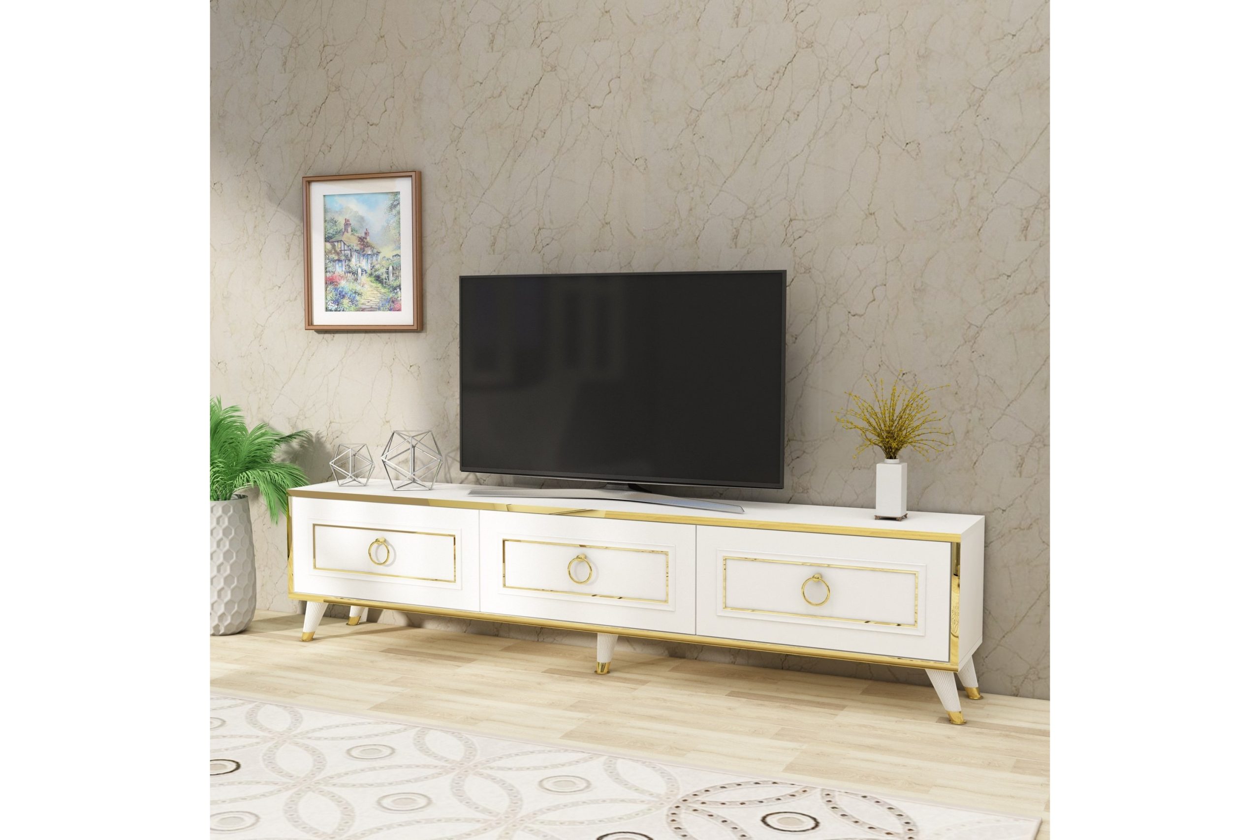 Tv-taso Rame 180 cm - Kulta/Valkoinen