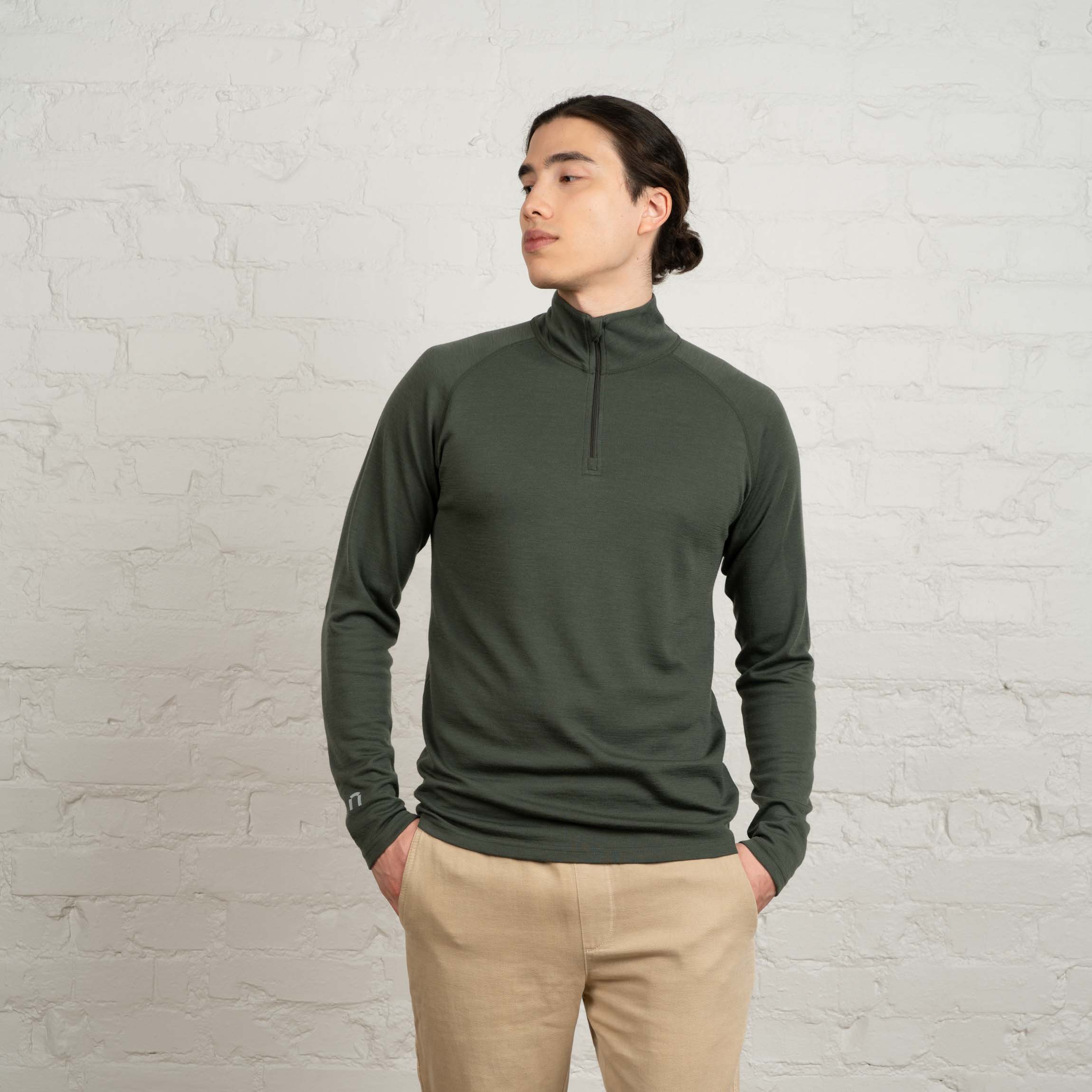Sensitive 225 miesten aluskerroksen merino vetoketjupoolo - nokkonen