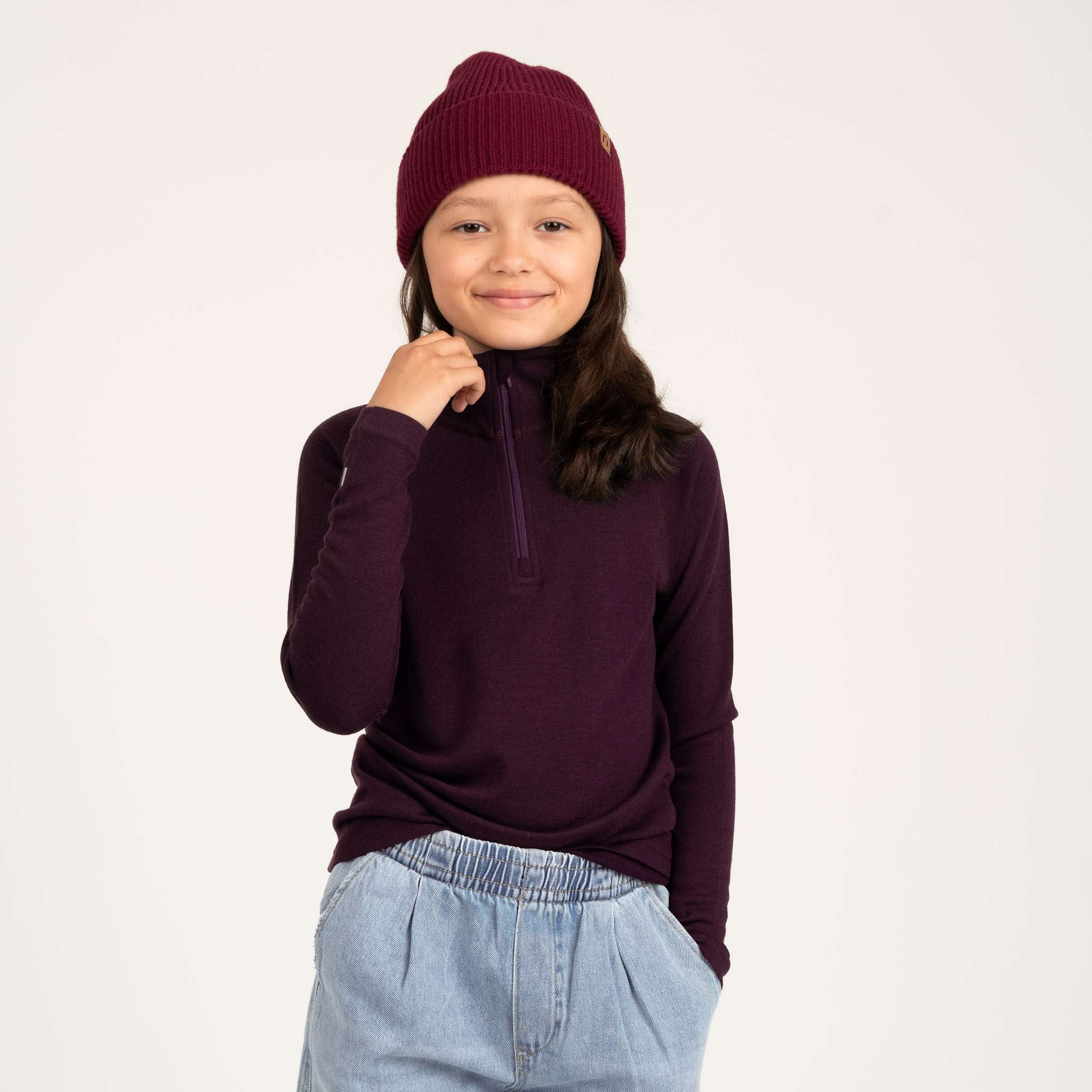 Sensitive 225 aluskerroksen merino vetoketjupoolo JR - luumu