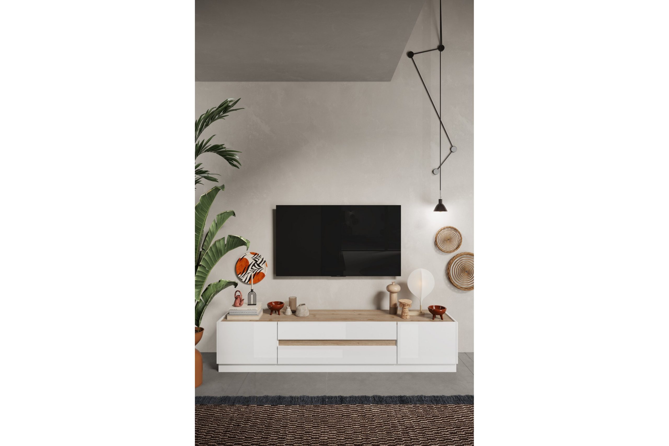 Fantasy TV-taso 205x40 cm - Valkoinen/Ruskea