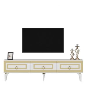 Harlen Tv-taso 180 cm - Valkoinen/Kulta