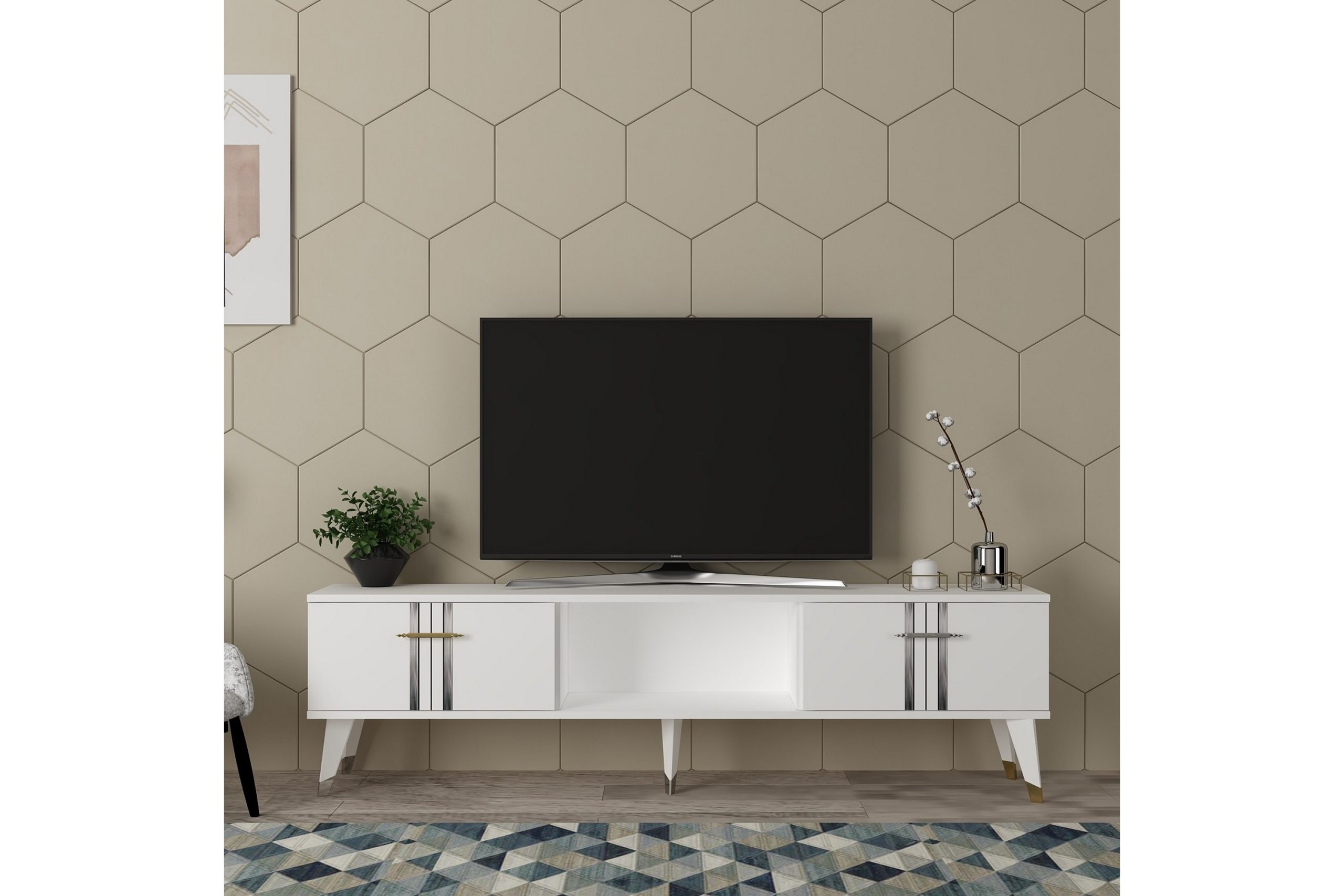 Harsum Tv-taso 150 cm - Valkoinen/Hopea