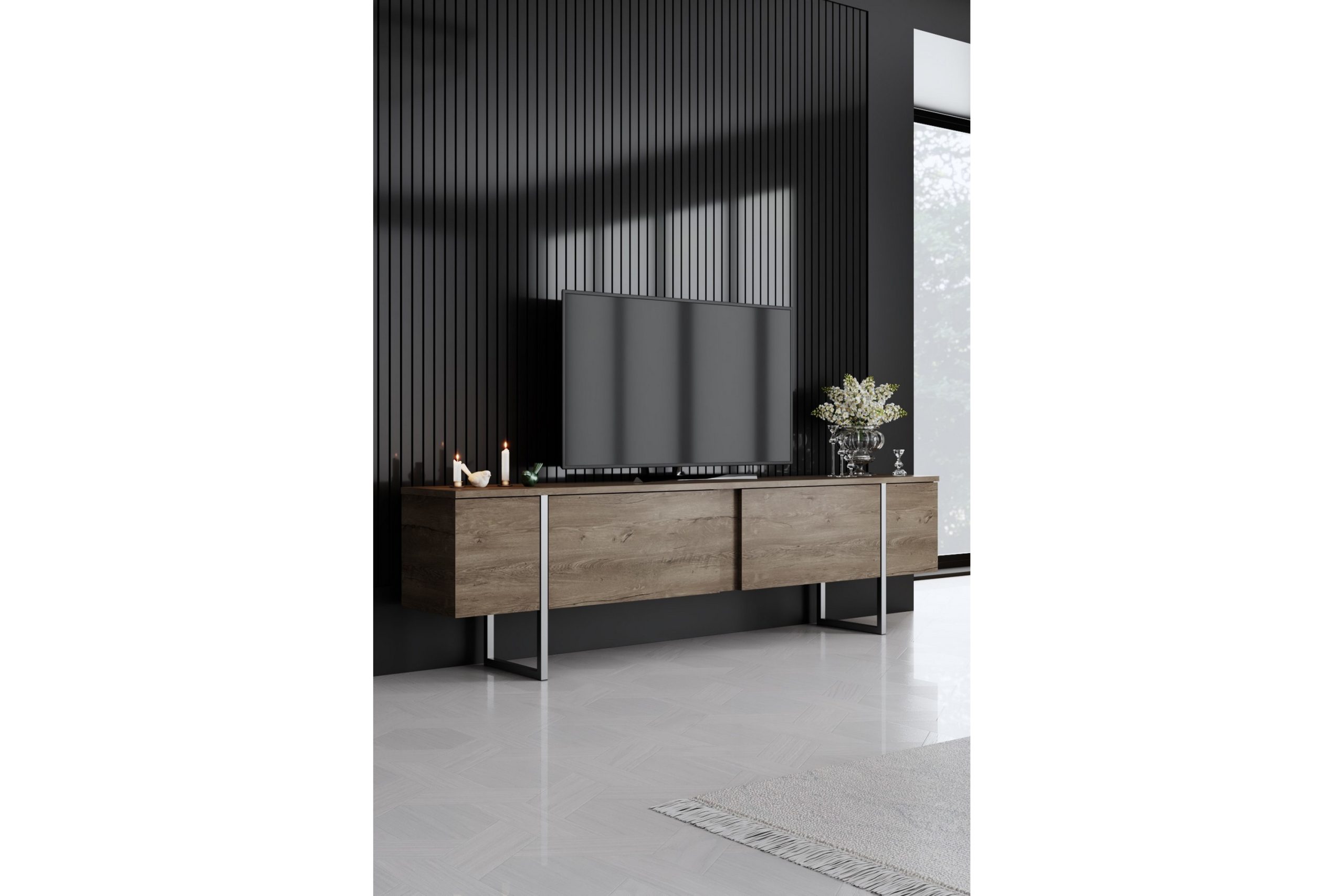 Luxe Tv-taso 180 cm - Pähkinäpuu/Hopea