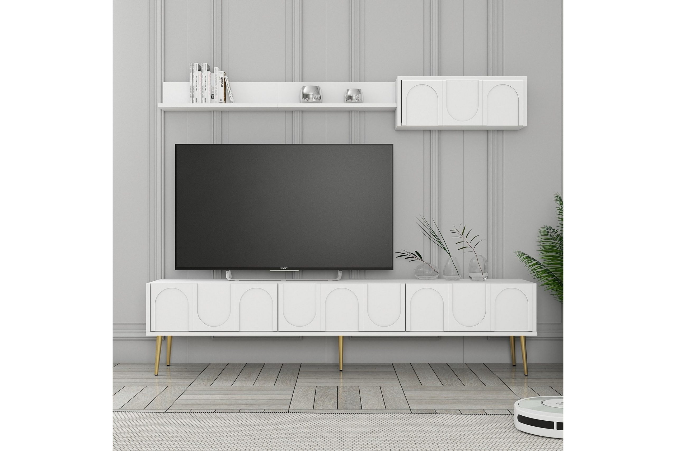 Hazim Tv-taso 180 cm - Valkoinen/Kulta