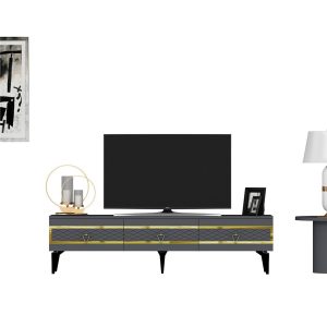 Ipek Tv-taso 180 cm - Antrasiitti/Kulta