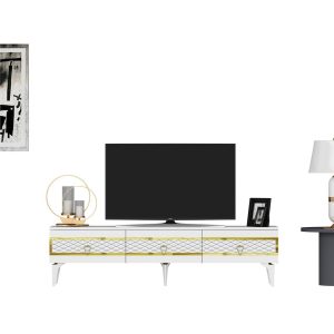Ipek Tv-taso 180 cm - Valkoinen/Kulta