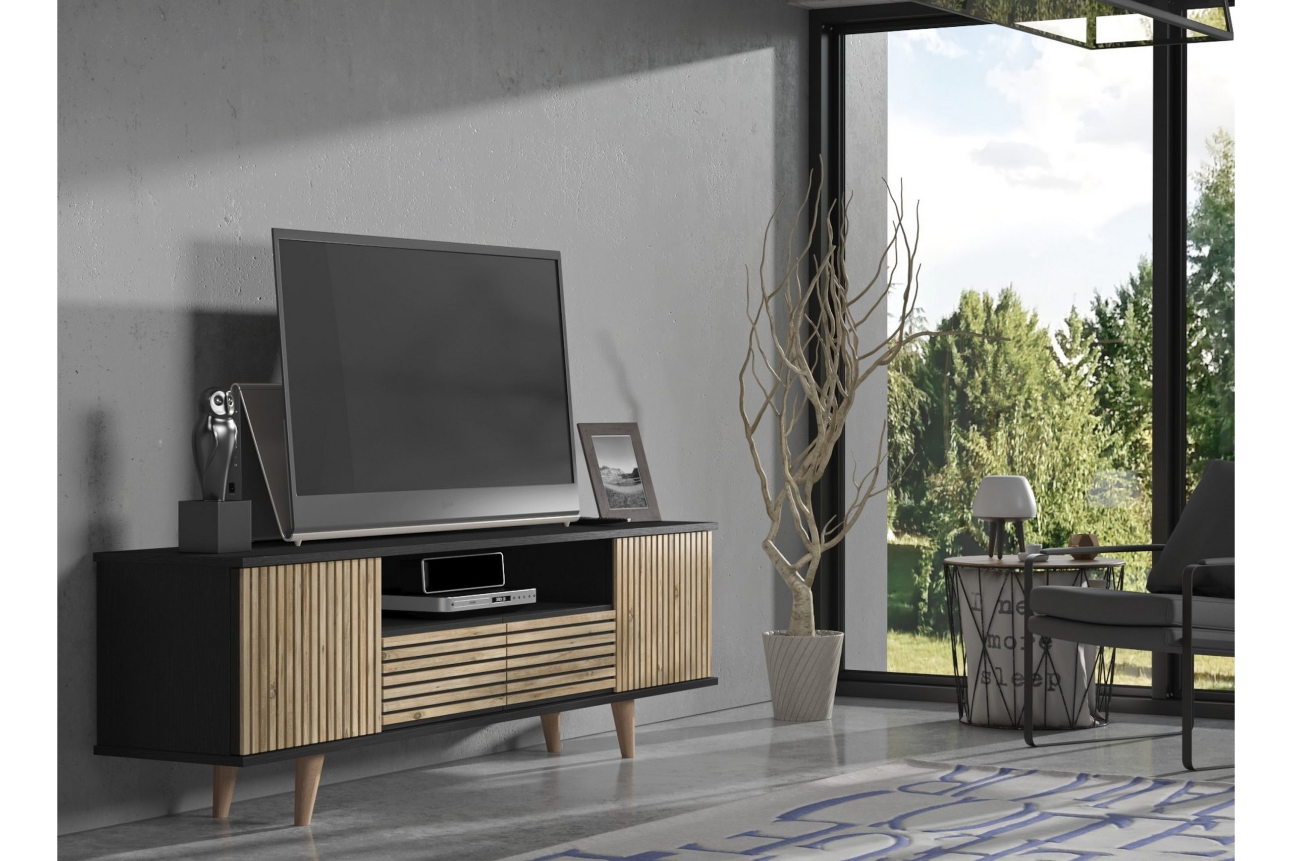 Elspet Tv-taso 180 cm - Musta/Ruskea