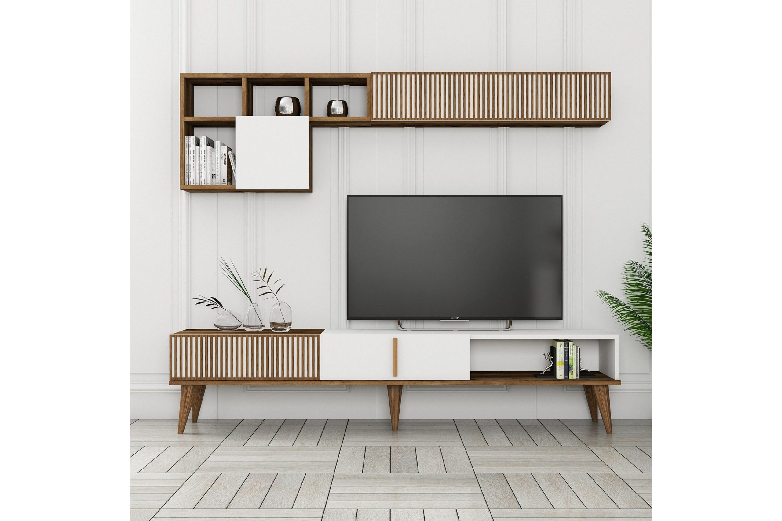 Lissione Tv-taso 180 cm - Pähkinäpuu/Valkoinen
