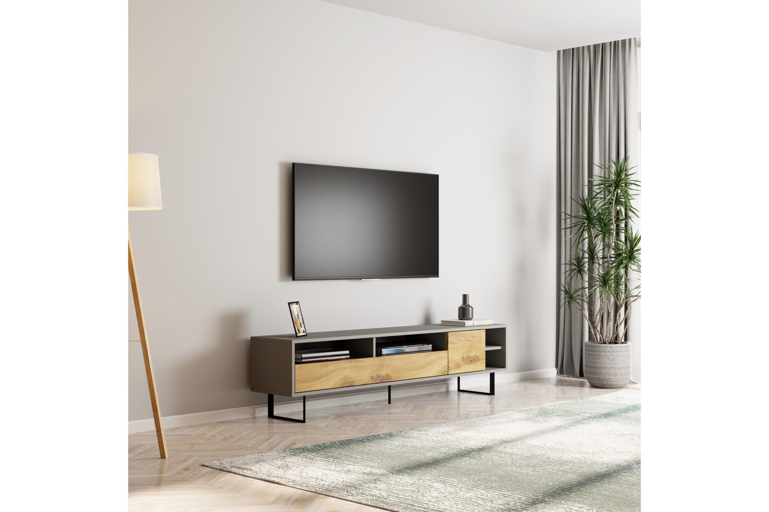 Gazali TV-taso 180 cm - Harmaa/Tammi