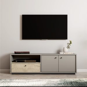 Gwen TV-taso 136 cm - Harmaa/Travertiini