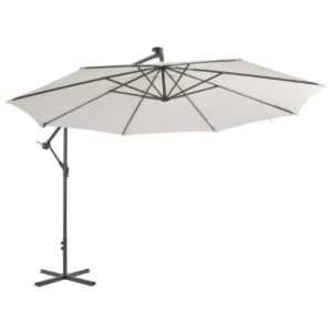 Aurinkovarjo LED-valoilla ja metallipylväällä 350 cm hiekka - Beige