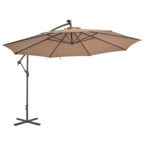 Aurinkovarjo LED-valot ja metallipylväs 350 cm ruskeanharmaa - Ruskea