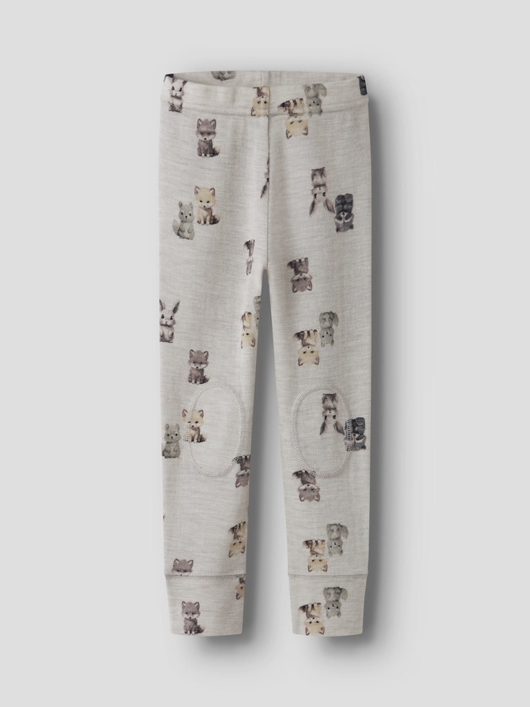 Name It Lasten Merinovillaiset Leggingsit, NMMWang Wool Rib Longjohn Aop Kuosillinen Beige